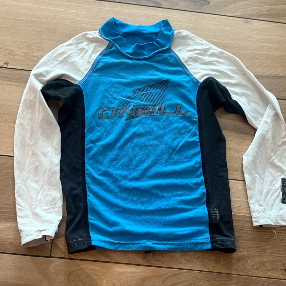 O'Neill Aqua and White Long Sleeve Top